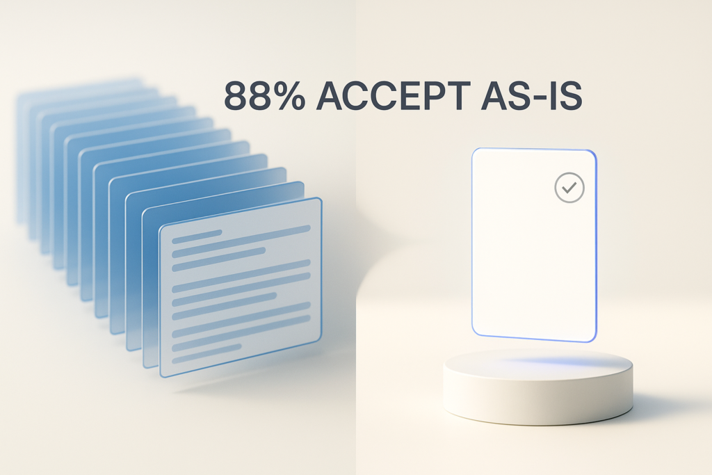 A white arrow signpost pointing to one glowing card among a fanned deck of blank cards