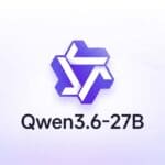 Qwen logo with the caption Qwen3.6-27B on a bright light lavender background