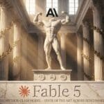 Holographic robot at a bright desk reviewing documents, with a calendar highlighting July 12, representing the Claude Fable 5 free access window.