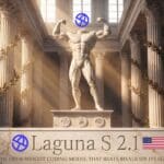 Holographic robot in a server room representing Poolside's Laguna S 2.1 open-weight coding model release