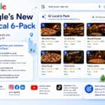 Illustration of an AI-driven local search 6-pack on a laptop, with icons representing Reddit, YouTube, TikTok, and maps showing multi-channel brand building