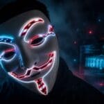 Federal cybersecurity analysts and a holographic robot reviewing an approved hack-back operation framework