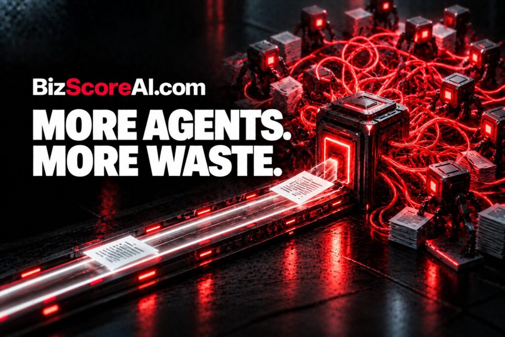 AI agent swarms tangled in red cables burning through tokens