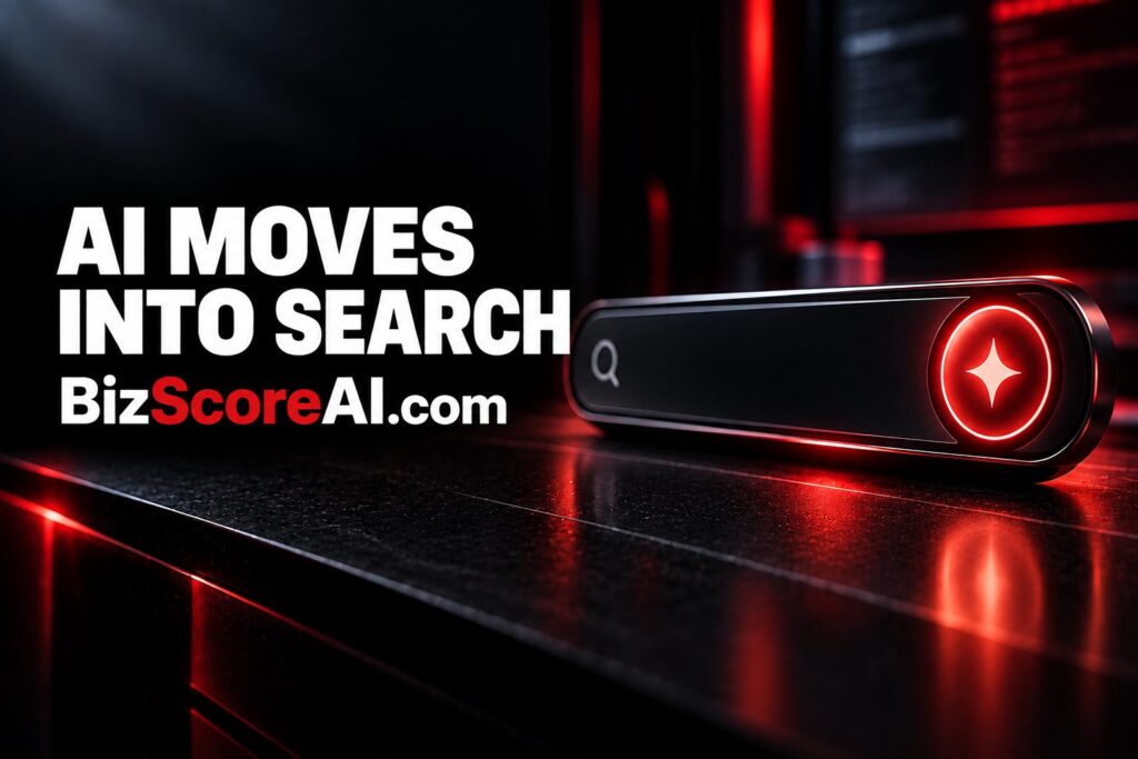Glowing red AI Mode button beside a Google search bar