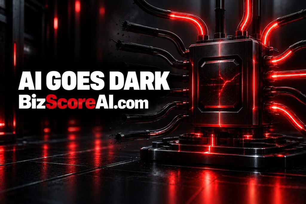 Dark server with cracked glowing core illustrating a ChatGPT outage