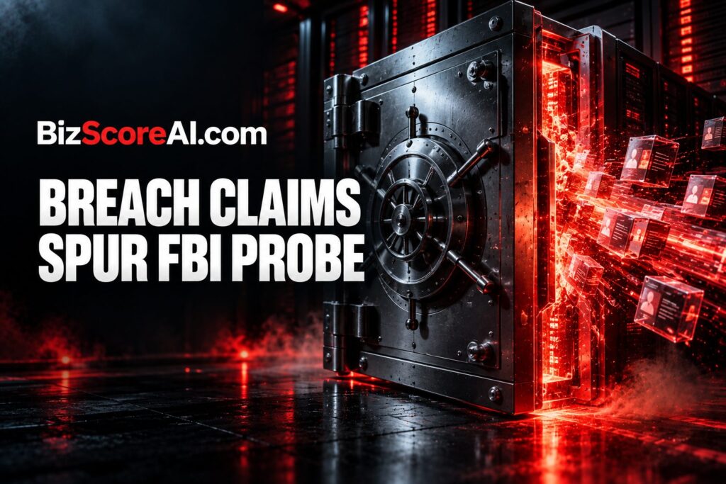 Heavy data breach pouring from an open vault representing the FBI jobs portal breach