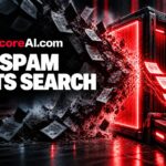 Spam documents flooding through a glowing red server representing Gemini notebook spam