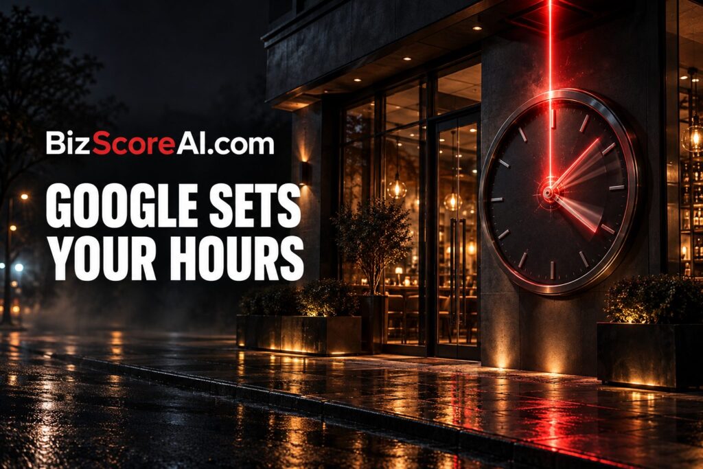 Google Business Profiles auto hours feature illustrated by a glowing red clock