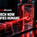 Red-lit scanner scanning a user silhouette near a Google continue button human verification checkpoint