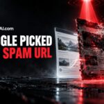 Red warning beam highlighting a spammy Google selected canonical URL link