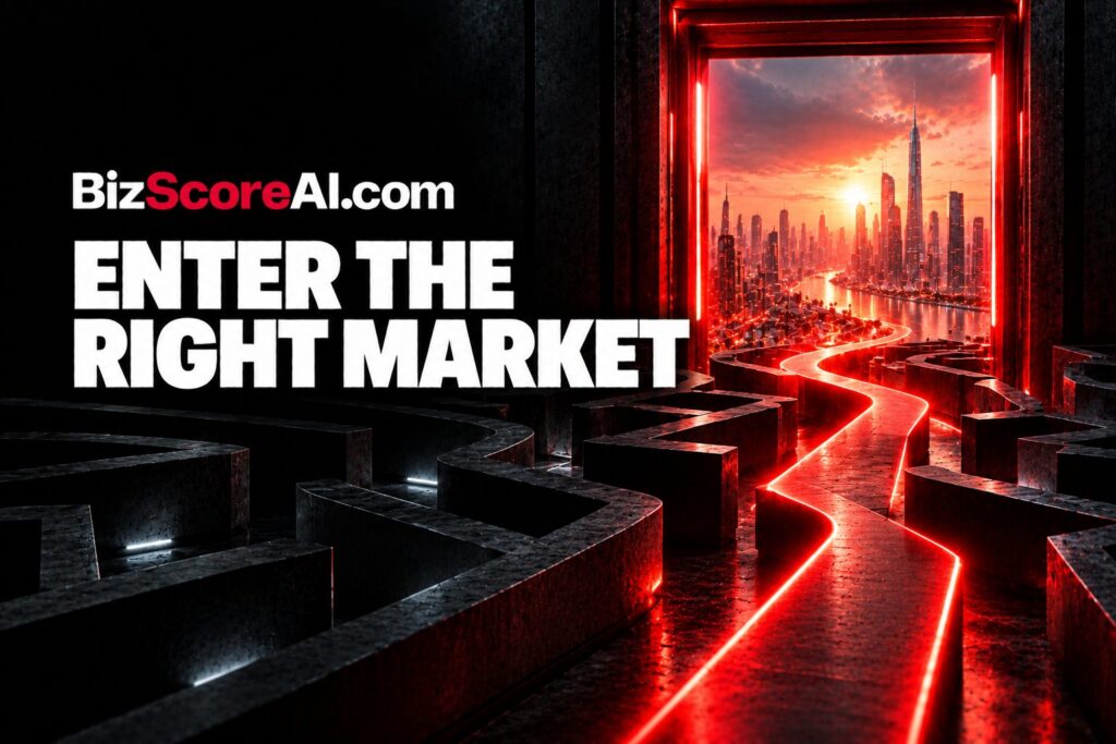 A glowing red path threading a maze toward an international SEO keyword seed destination