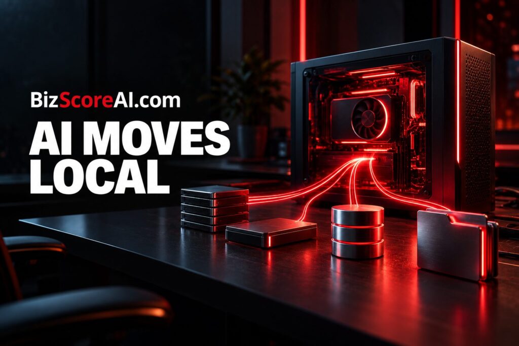 Glowing PC tower powering local AI agents with NVIDIA GPU on a desk