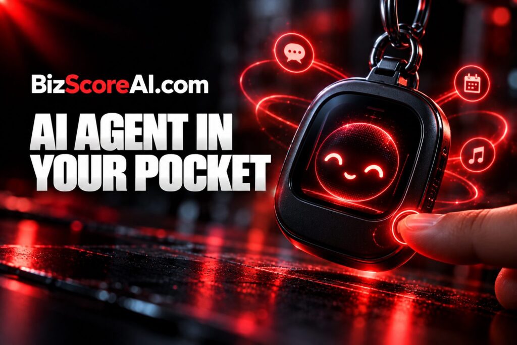 Muse Charm keychain wearable displaying a smiling AI agent face