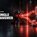 Glowing machine emits branching data paths illustrating no right answer SEO decisions