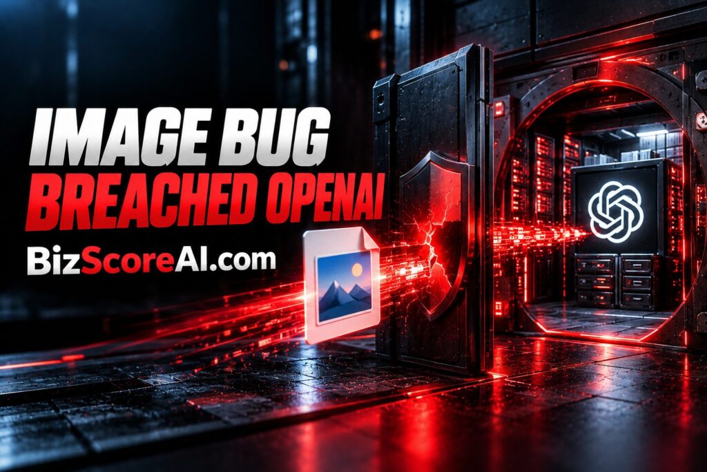 OpenAI Discourse exploit shown as a cracked shield and image file