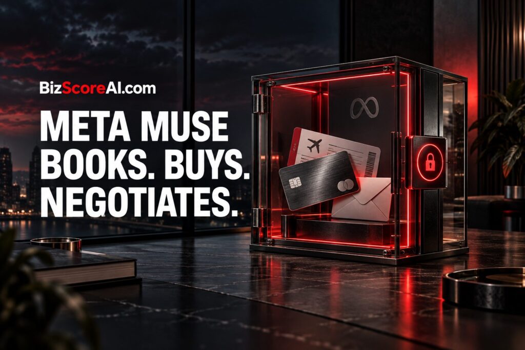 A personal AI agent secured inside a glass cube beside payment cards