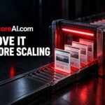 Programmatic SEO template pages scanned by a red-lit industrial machine