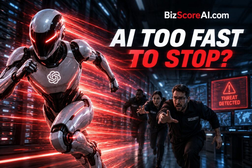 Ultrafast AI security risk as a humanoid robot races past fleeing security personnel