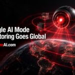 Glowing AI lens scanning the globe for AI Mode monitoring coverage