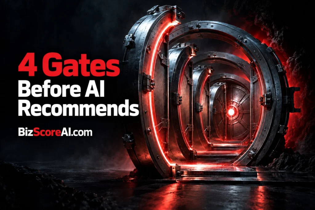 4 Gates vault doorway illustrating an AI search strategy before AI recommends your brand