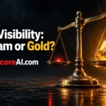 AI visibility weighed against golden ore on a brass scale