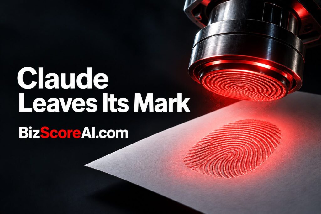 Anthropic text watermarking represented by a laser stamping a fingerprint