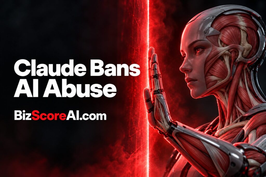 Anatomical humanoid robot holding a glowing red barrier illustrating Anthropic Usage policy restrictions