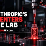 Anthropic wet lab robotic arm dispensing red fluid into a DNA vial