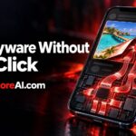 Glowing banner ad on a laptop screen in a dark room, illustrating online-ad spyware