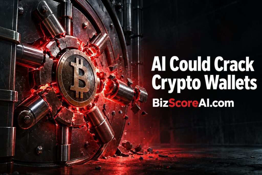 Crypto bunker mode triggered as a heavy vault door cracks around a Bitcoin symbol