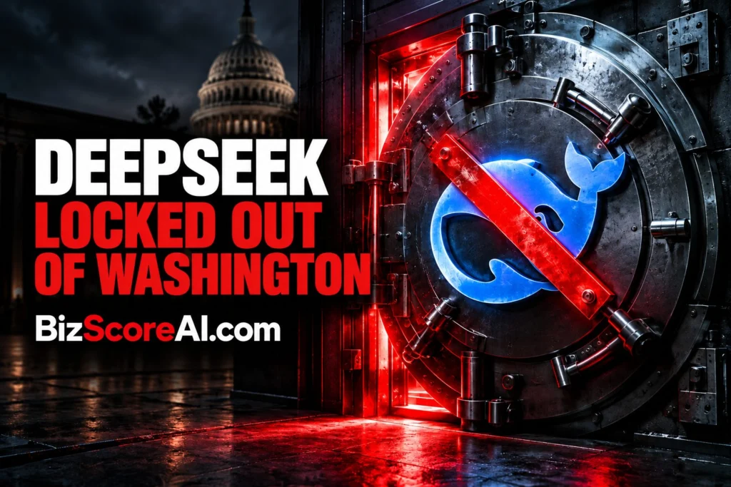 Deepseek federal ban symbolized by a locked vault near Capitol