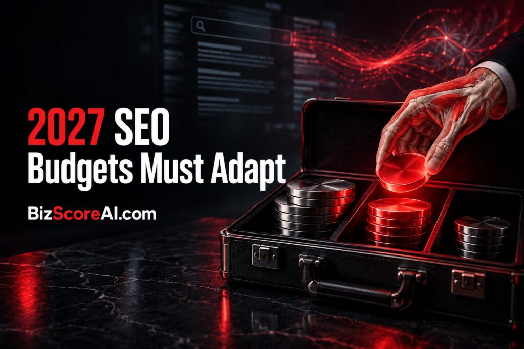 Hand placing a red coin into a briefcase to build a defensible SEO budget
