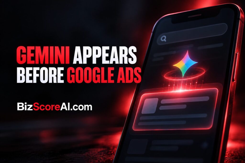Smartphone displaying the Google Ads Gemini loading animation before a sponsored search result