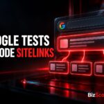 Google Ads sitelinks layout displayed within a glowing AI Mode Search interface