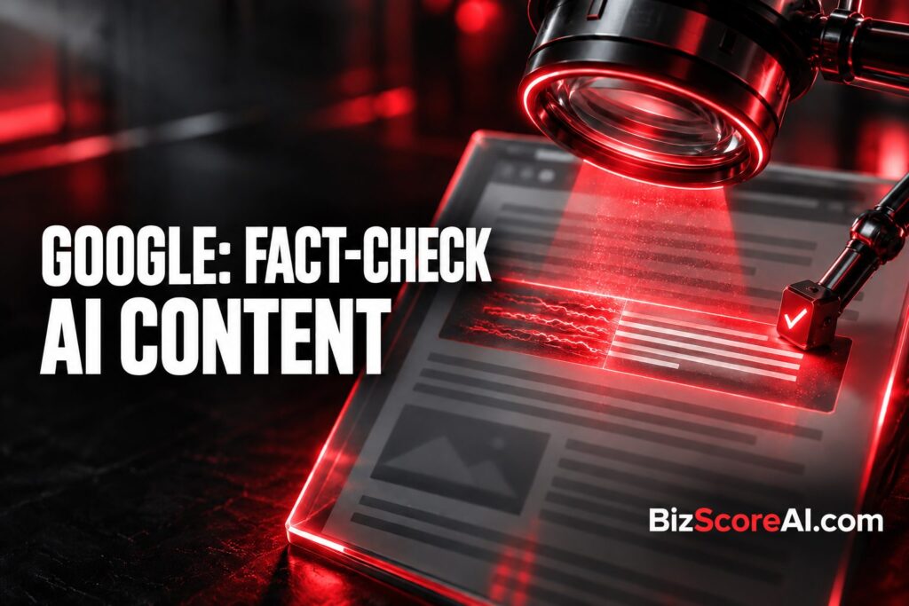 Google AI content guidance illustrated by a red scanning lens over a tablet