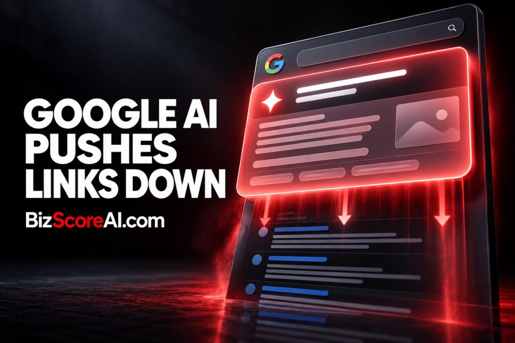 Expanded Google AI Overviews panel pushing organic search results down a tablet screen