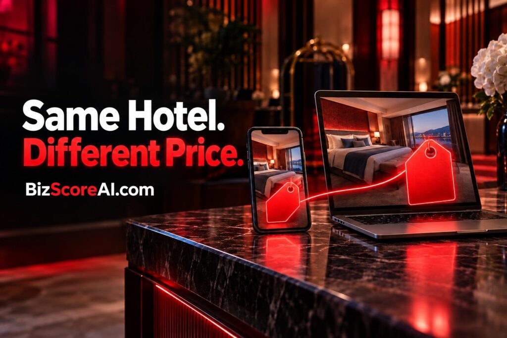 Google booking partner prices compared across a phone and laptop on a counter