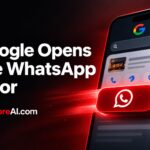 Smartphone displaying a Google local panel WhatsApp chat button glowing red