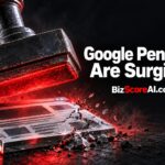 Red-hot gavel smashing a cracked webpage representing Google manual action penalties
