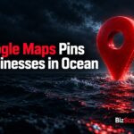 Red Google Maps pin splashing down into dark ocean waves at night