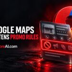 Google Maps policy updates banning promo icons on a glowing business listing card