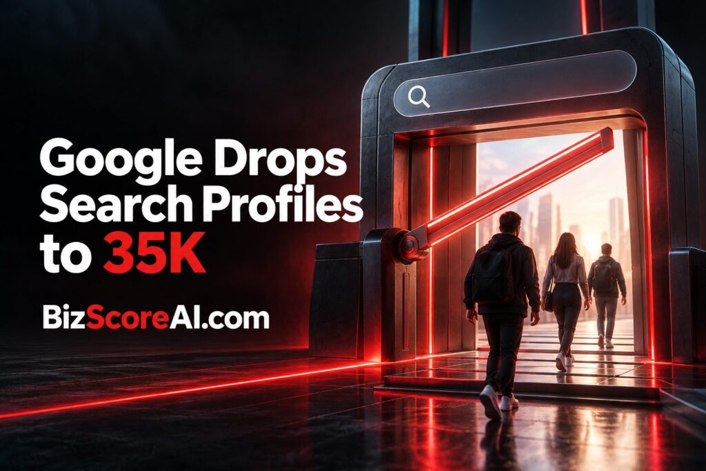Creators walking through a glowing Google search profile threshold gate