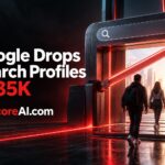 Creators walking through a glowing Google search profile threshold gate