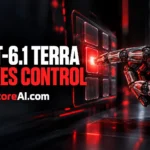Gpt-6.1 Terra robotic hand operating a glowing touchscreen interface