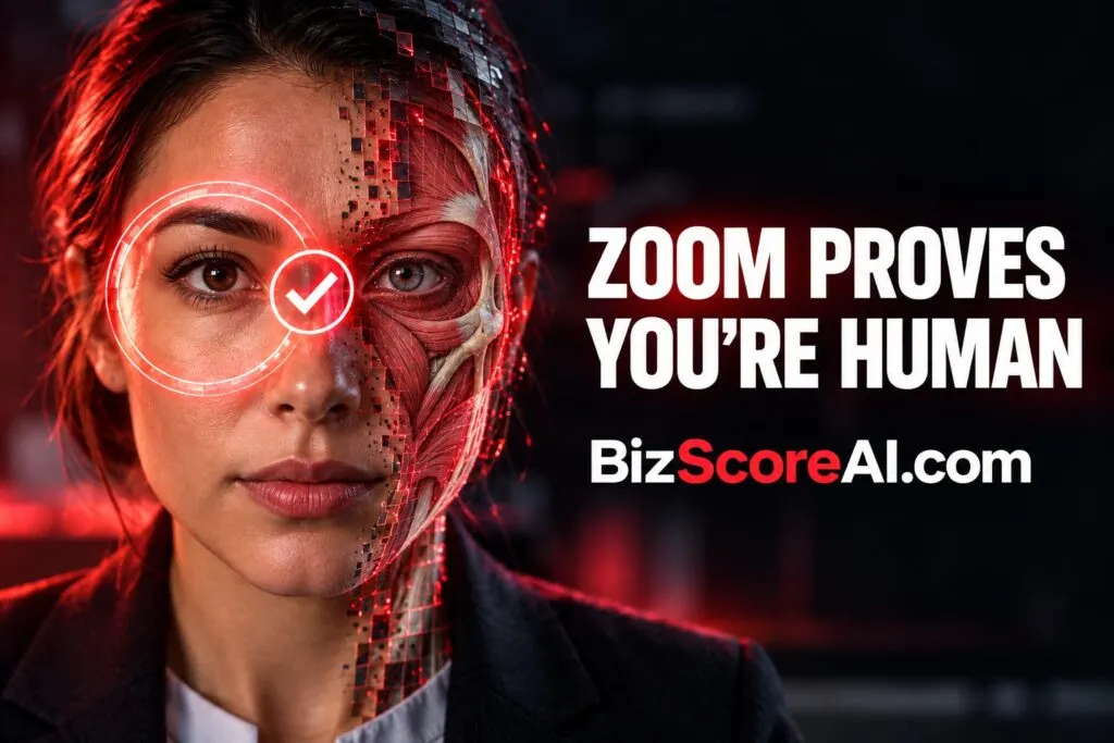 Woman receiving a biometric proof of human badge scan on Zoom call