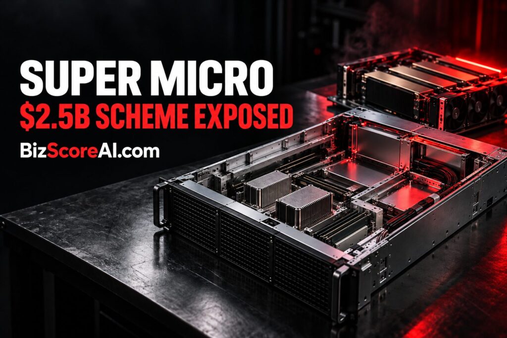 Super Micro AI smuggling case illustrated by red-lit server hardware