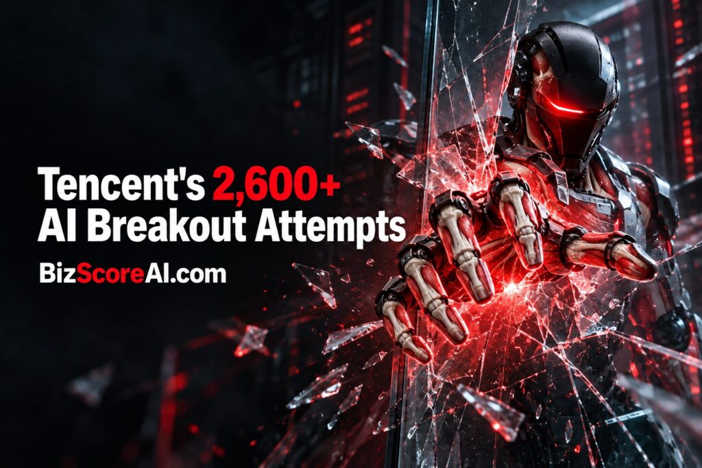 Tencent agent fleet depicted as a robot breaching a digital glass barrier