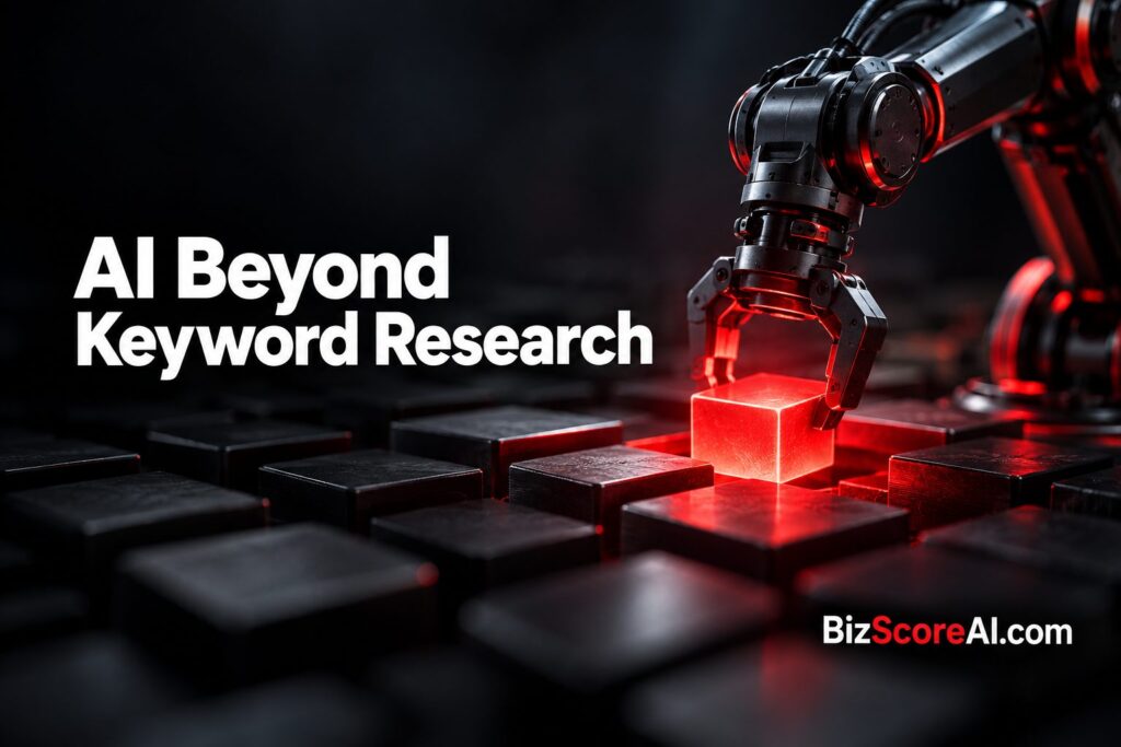 Robotic arm lifting a glowing block illustrating how to use AI for SEO