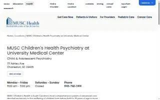 MUSC Children's Health Psychiatry at University Medical Center website