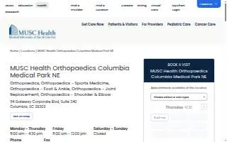 MUSC Health Orthopaedics Columbia Medical Park NE website